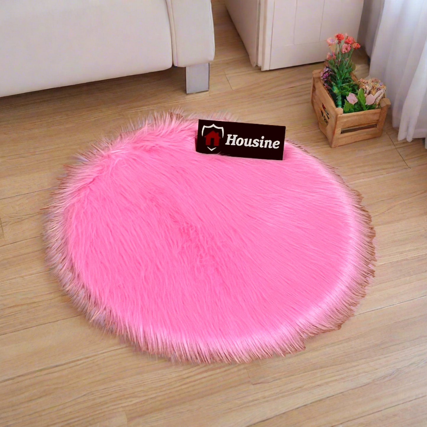 Pink Round Faux Fur Rug, Luxury Fluffy Mat -(80×80) cm
