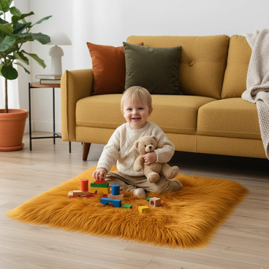 Golden Faux Fur Sofa Mat , Door mat, Luxury Fluffy Mat – 60×60 cm ( 2 Feet x 2 Feet )