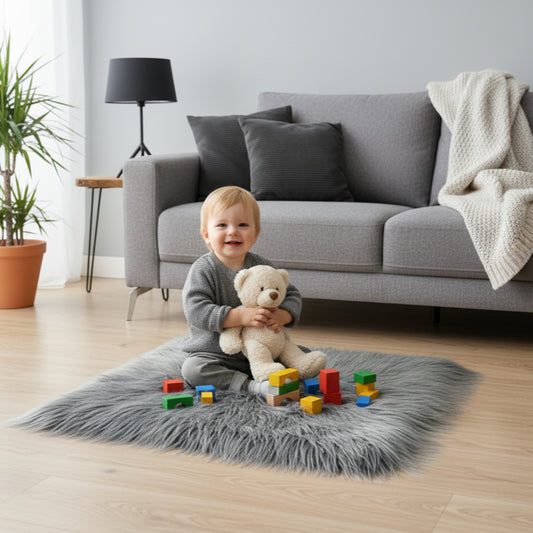 Gray Faux Fur Sofa Mat , Door mat, Luxury Fluffy Mat – 60×60 cm ( 2 Feet x 2 Feet )