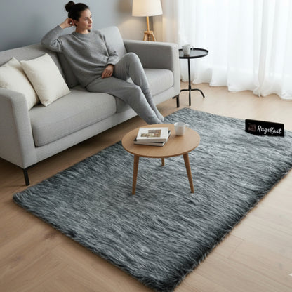 Grey Multi Faux Fur Rug, Luxury Fluffy Rug