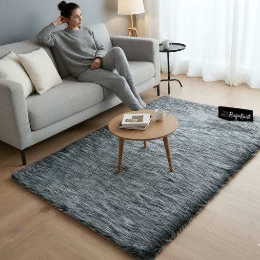 Grey Multi Faux Fur Rug, Luxury Fluffy Rug