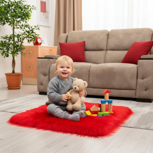Red Faux Fur Sofa Mat , Door mat, Luxury Fluffy Mat – 60×60 cm ( 2 Feet x 2 Feet )