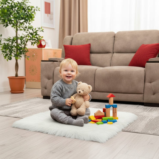 White Faux Fur Sofa Mat , Door mat, Luxury Fluffy Mat – 60×60 cm ( 2 Feet x 2 Feet )