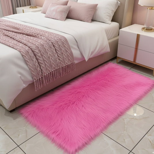 Pink Faux Fur Bedside Runner, Luxury Fluffy Mat – 60×150 cm