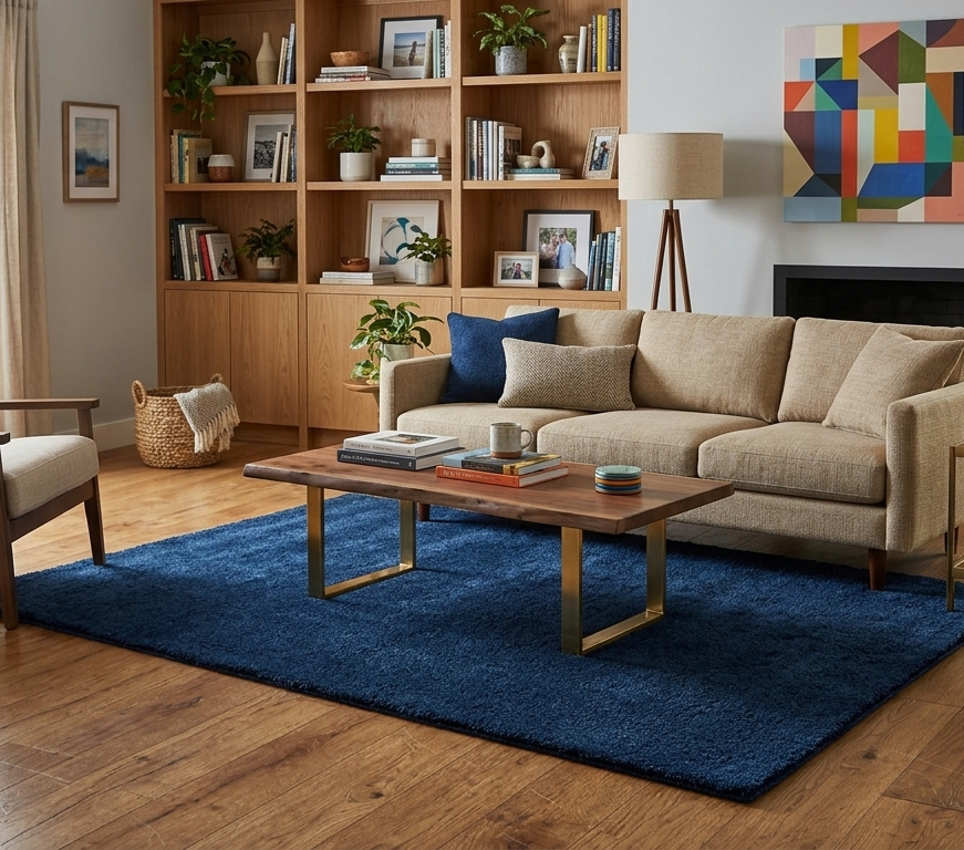Premium Blue Microfiber Shaggy Carpet – Soft Non-Slip Area Rug for Living Room & Bedroom