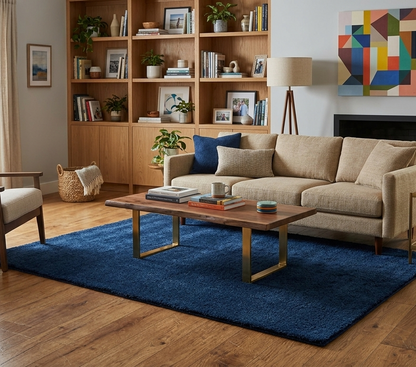 Premium Blue Microfiber Shaggy Carpet – Soft Non-Slip Area Rug for Living Room & Bedroom