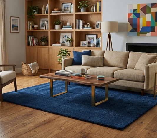 Premium Blue Microfiber Shaggy Carpet – Soft Non-Slip Area Rug for Living Room & Bedroom