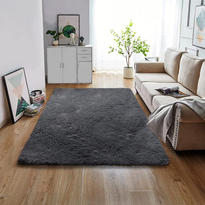 Premium Microfiber Gray Shaggy Area Rug – Ultra Soft High-Pile Plush Floor Carpet Mat for Living Room, Bedroom & Office
