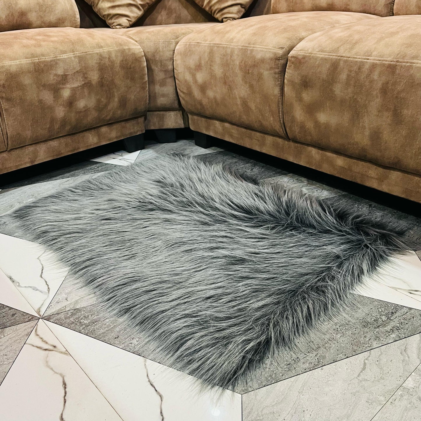 Gray Faux Fur Sofa Mat , Door mat, Luxury Fluffy Mat – 60×90 cm ( 2 Feet x 3 Feet )