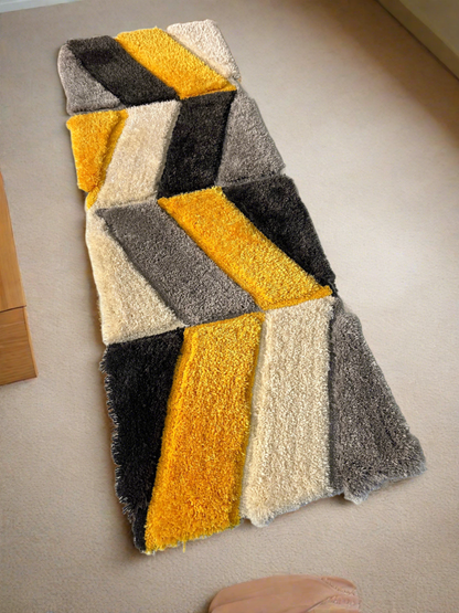 Yellow & Gray 3D Wave Cut Shaggy Rug