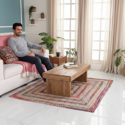 Square jute rug – Bohemian natural – Multi color