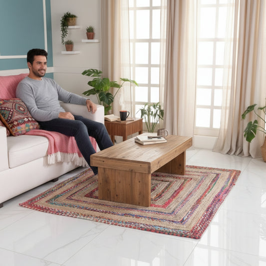 Square jute rug – Bohemian natural – Multi color