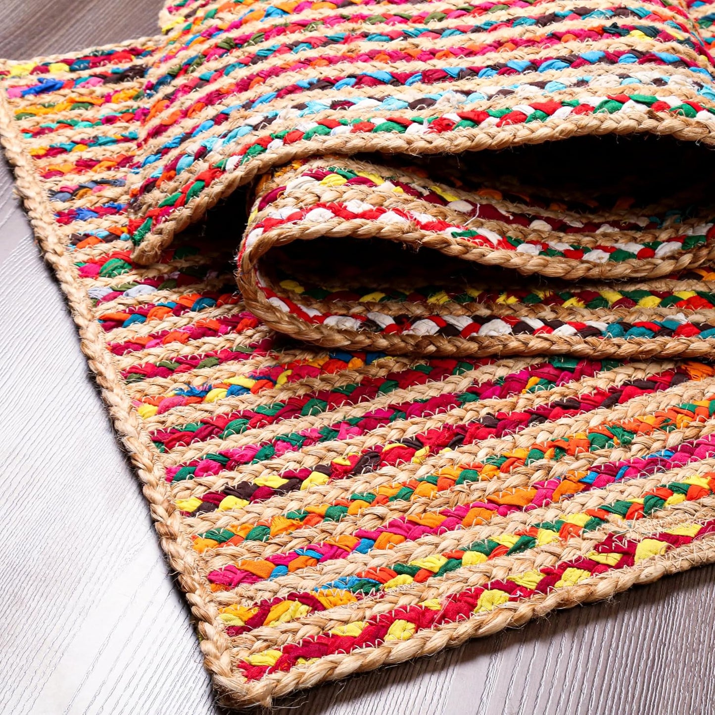 Multicolored Cotton/Jute Bedside Runner