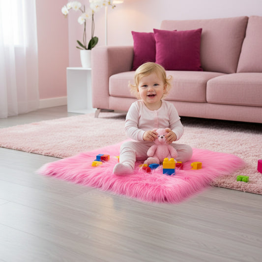 Pink Faux Fur Sofa Mat , Door mat, Luxury Fluffy Mat – 60×60 cm ( 2 Feet x 2 Feet )
