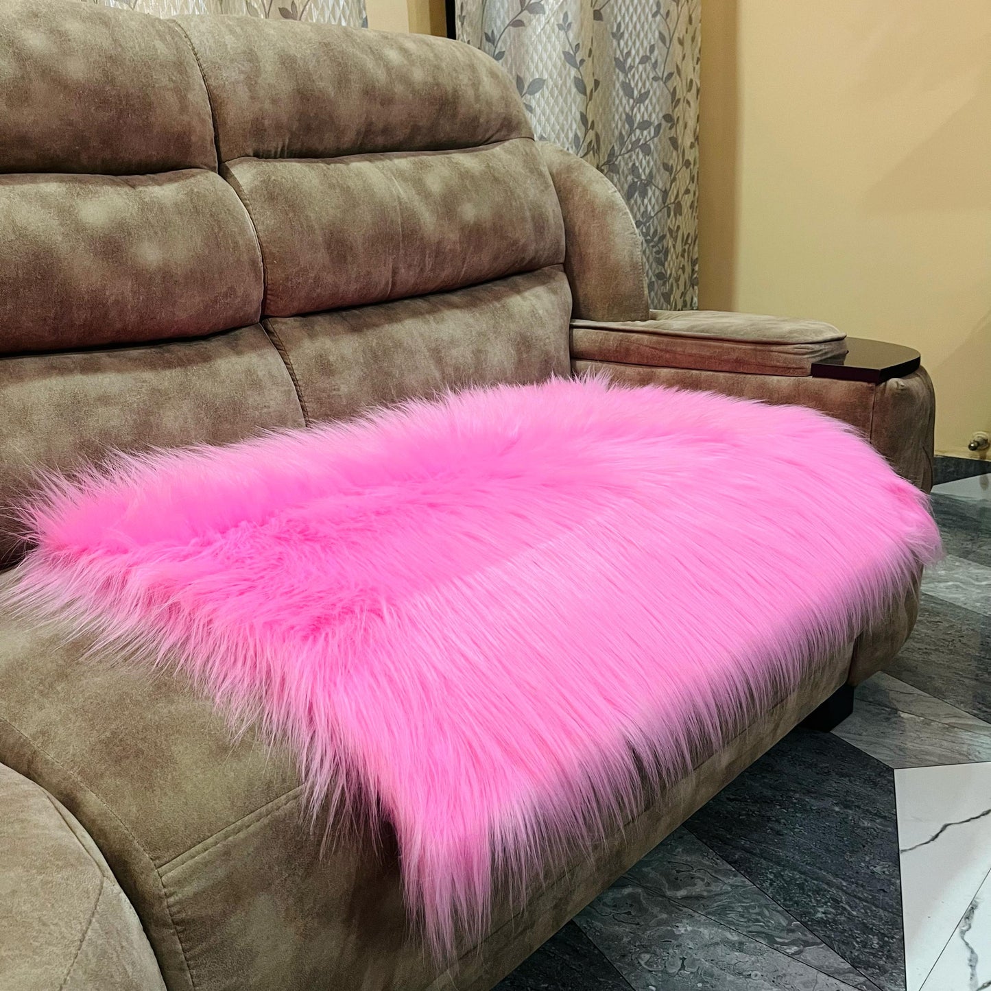 Pink Faux Fur Sofa Mat , Door mat, Luxury Fluffy Mat – 60×90 cm ( 2 Feet x 3 Feet )