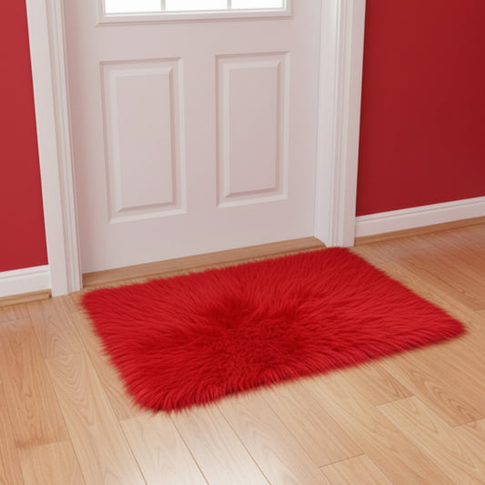 Red Faux Fur Sofa Mat , Door mat, Luxury Fluffy Mat – 60×90 cm ( 2 Feet x 3 Feet )
