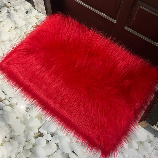 Red Faux Fur Sofa Mat , Door mat, Luxury Fluffy Mat – 60×90 cm ( 2 Feet x 3 Feet )