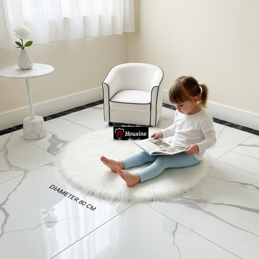 White Round Faux Fur Rug, Luxury Fluffy Mat -(80×80) cm