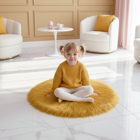 Golden Round Faux Fur Rug, Luxury Fluffy Mat -(80×80) cm