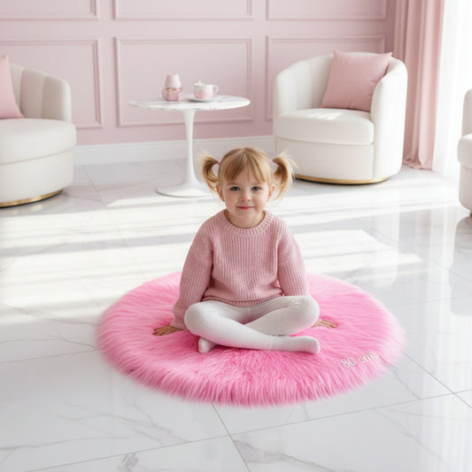 Pink Round Faux Fur Rug, Luxury Fluffy Mat -(80×80) cm