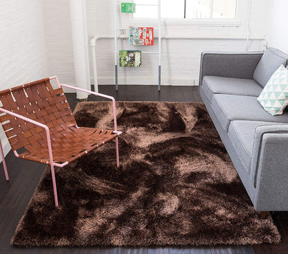 Ultra-Plush Microfiber Shag Area Rug in Chocolate Brown