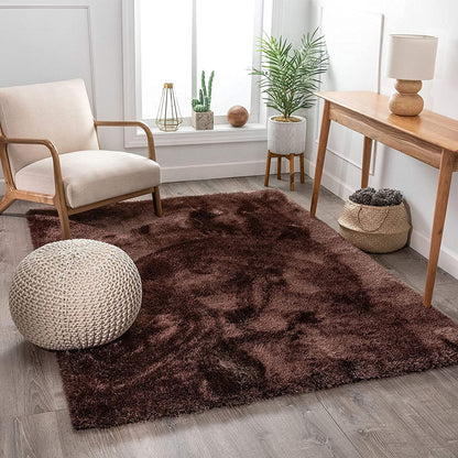 Ultra-Plush Microfiber Shag Area Rug in Chocolate Brown