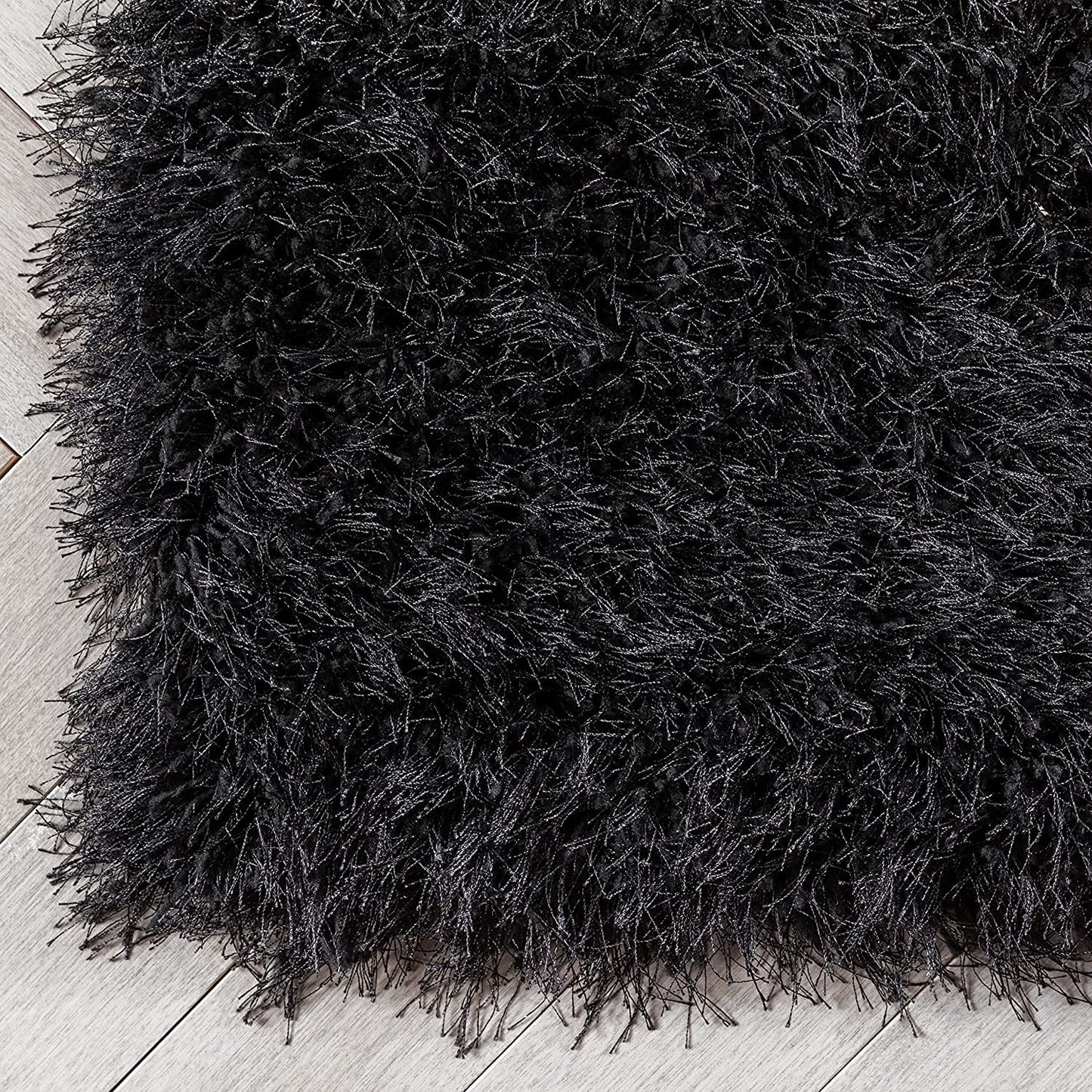 Luxurious Black Plain Shaggy Area Rug – High-Density Microfiber Non-Slip Floor Mat for Home & Office Accent