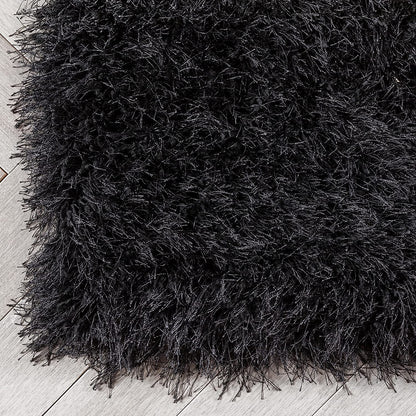 Luxurious Black Plain Shaggy Area Rug – High-Density Microfiber Non-Slip Floor Mat for Home & Office Accent