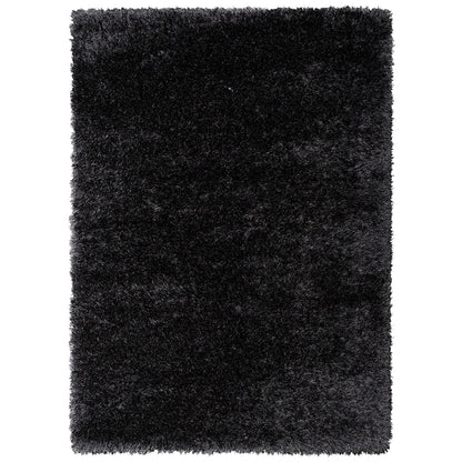 Luxurious Black Plain Shaggy Area Rug – High-Density Microfiber Non-Slip Floor Mat for Home & Office Accent