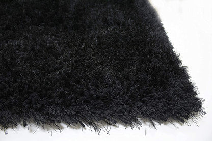 Luxurious Black Plain Shaggy Area Rug – High-Density Microfiber Non-Slip Floor Mat for Home & Office Accent