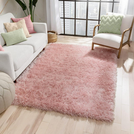 Premium Ultra-Soft Pink Shaggy Area Rug – High-Pile Microfiber Floor Mat for Living Room & Bedroom
