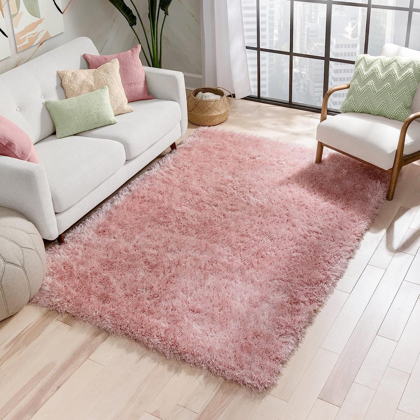 Premium Ultra-Soft Pink Shaggy Area Rug – High-Pile Microfiber Floor Mat for Living Room & Bedroom