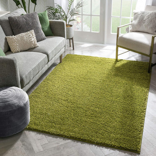 Plain Grass Green Shaggy Floor Mat – High-Density Microfiber Decorative Accent Rug for Home Decor