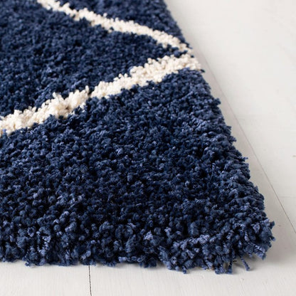 Super Soft Microfiber Shaggy Mat – Non-Shedding Navy & Cream Trellis Fluffy Rug for Modern Home Decor