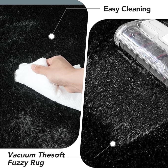Premium Ultra-Soft Microfiber Shaggy Area Rug – Luxurious Fluffy Carpet for Bedroom & Living Room, Black