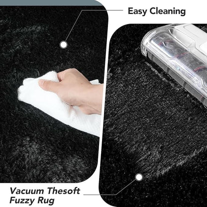Premium Ultra-Soft Microfiber Shaggy Area Rug – Luxurious Fluffy Carpet for Bedroom & Living Room, Black