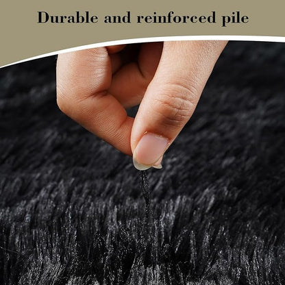 Premium Ultra-Soft Microfiber Shaggy Area Rug – Luxurious Fluffy Carpet for Bedroom & Living Room, Black