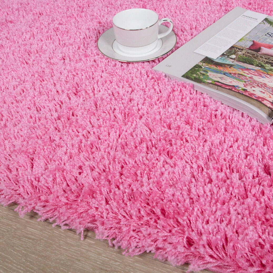Luxury Pink Microfiber Shaggy Rug – Premium Quality Ultra-Soft Plush Carpet, Thick Cozy High-Pile Area Rug for Living Room and Nursery