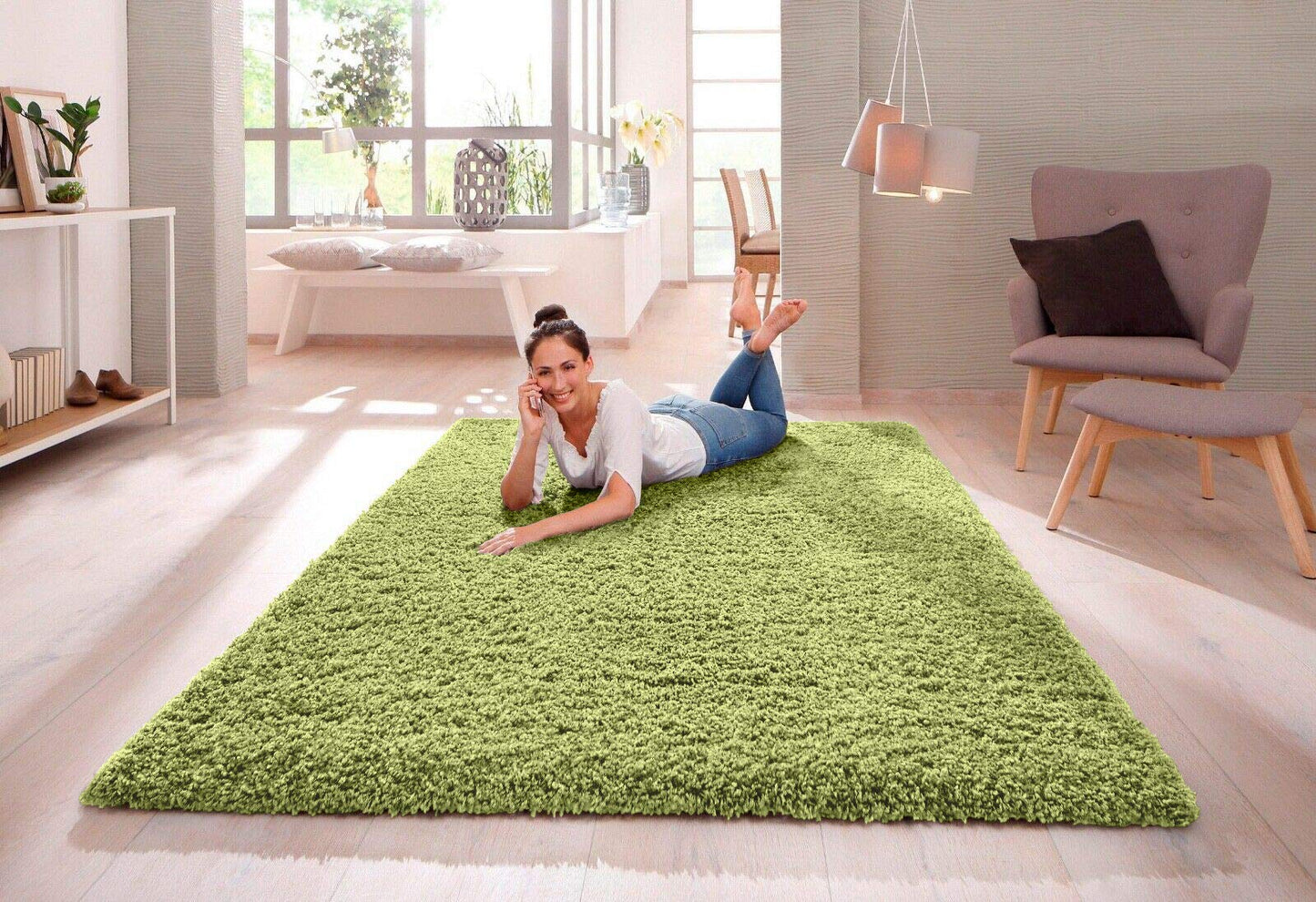 Premium Ultra-Soft Microfiber Shaggy Carpet for Living Room - Luxurious Thick Shag Area Rug, Durable &amp; Cozy Floor Mat for Bedroom, Vibrant Eye-Soothing Green Color