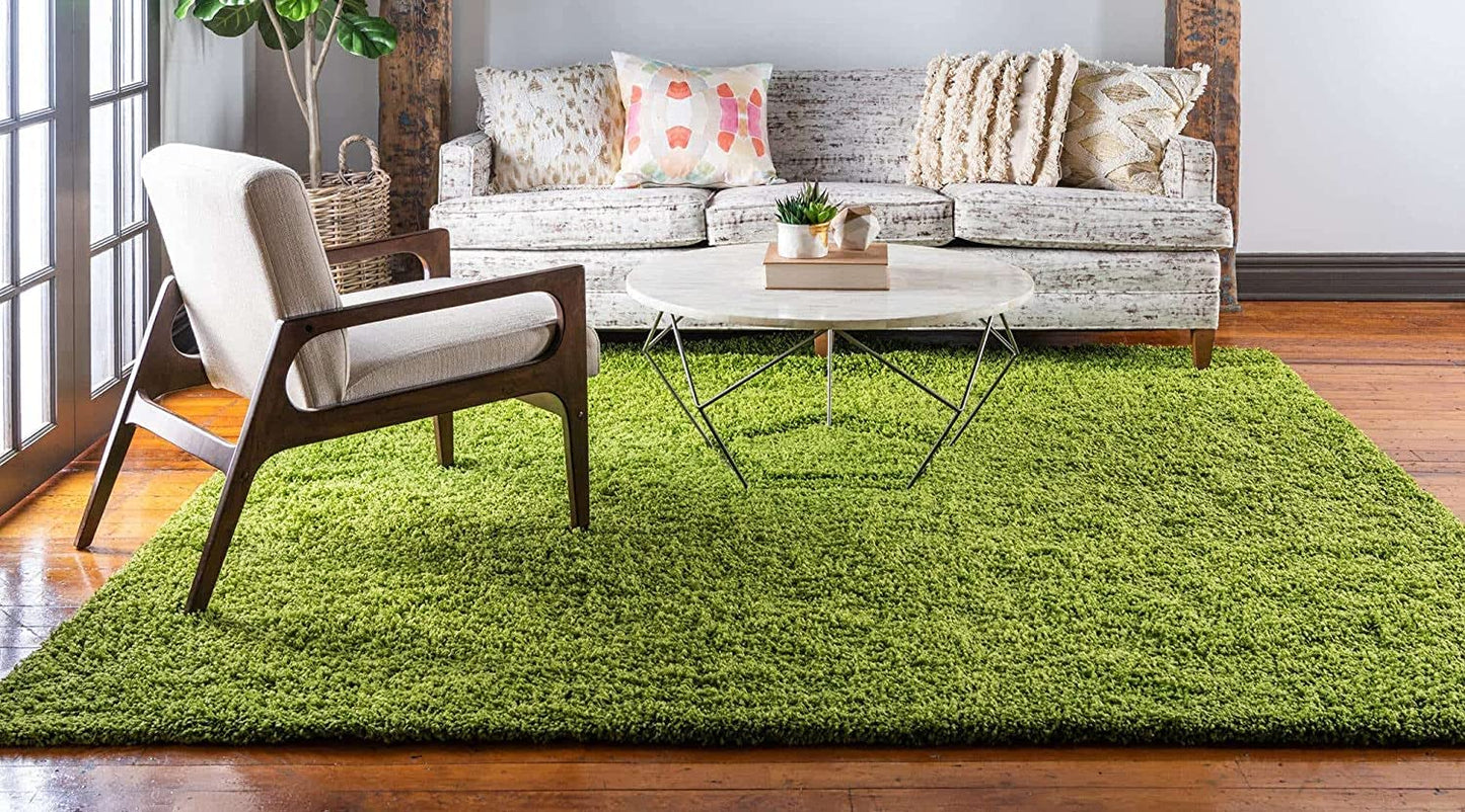 Premium Ultra-Soft Microfiber Shaggy Carpet for Living Room - Luxurious Thick Shag Area Rug, Durable &amp; Cozy Floor Mat for Bedroom, Vibrant Eye-Soothing Green Color