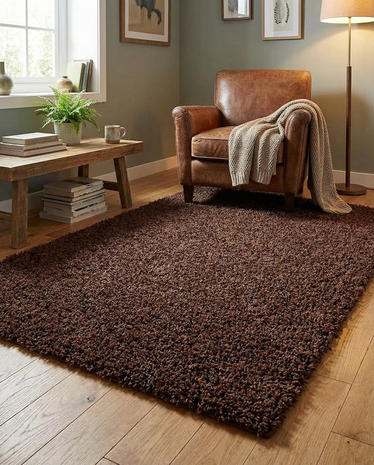 Luxury Chocolate Brown Microfiber Carpet – Premium Quality, Non-Shedding Plush Shaggy Rug for Living Room & Bedroom