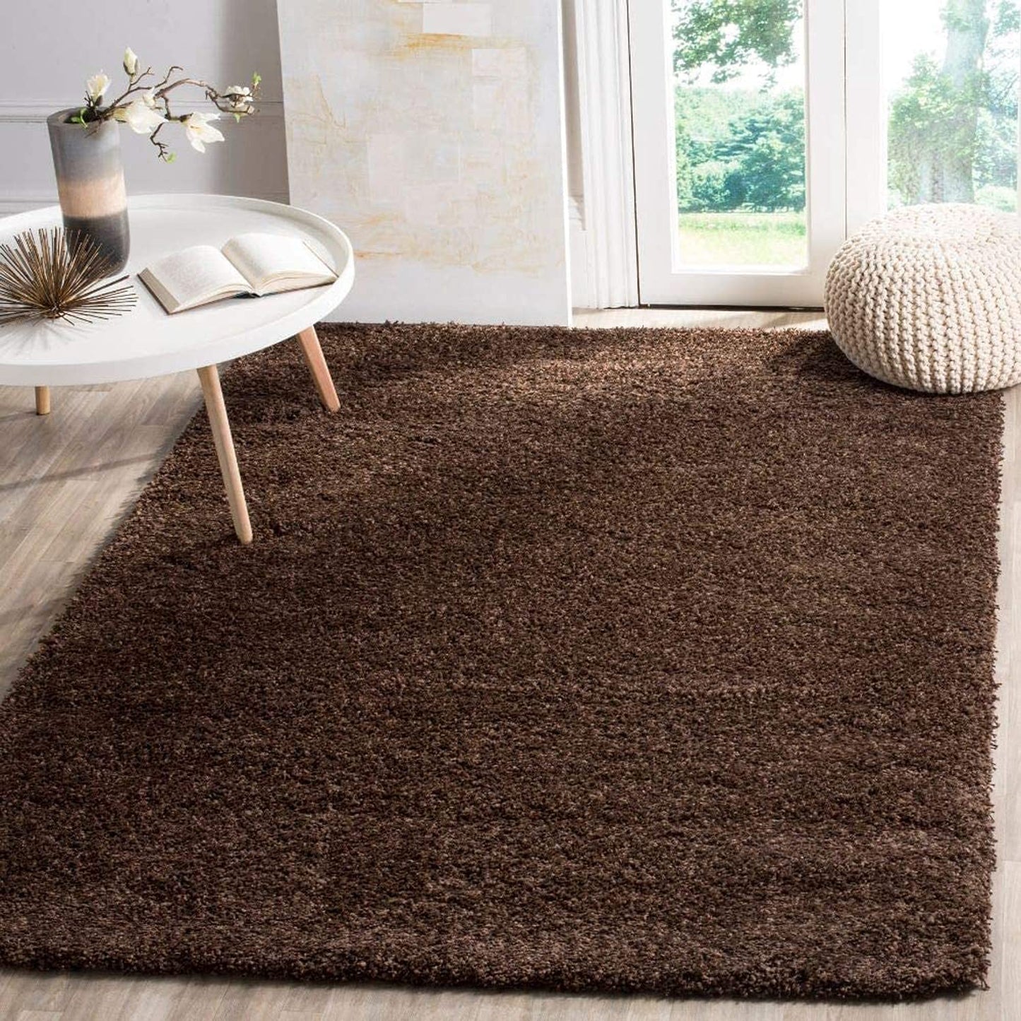 Luxury Chocolate Brown Microfiber Carpet – Premium Quality, Non-Shedding Plush Shaggy Rug for Living Room & Bedroom