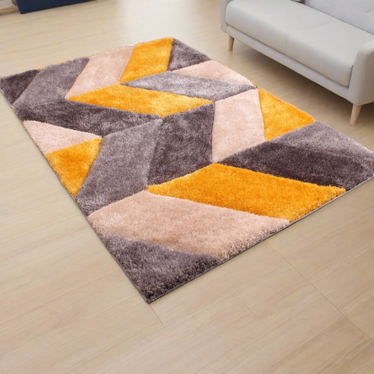 Yellow & Gray 3D Wave Cut Shaggy Rug