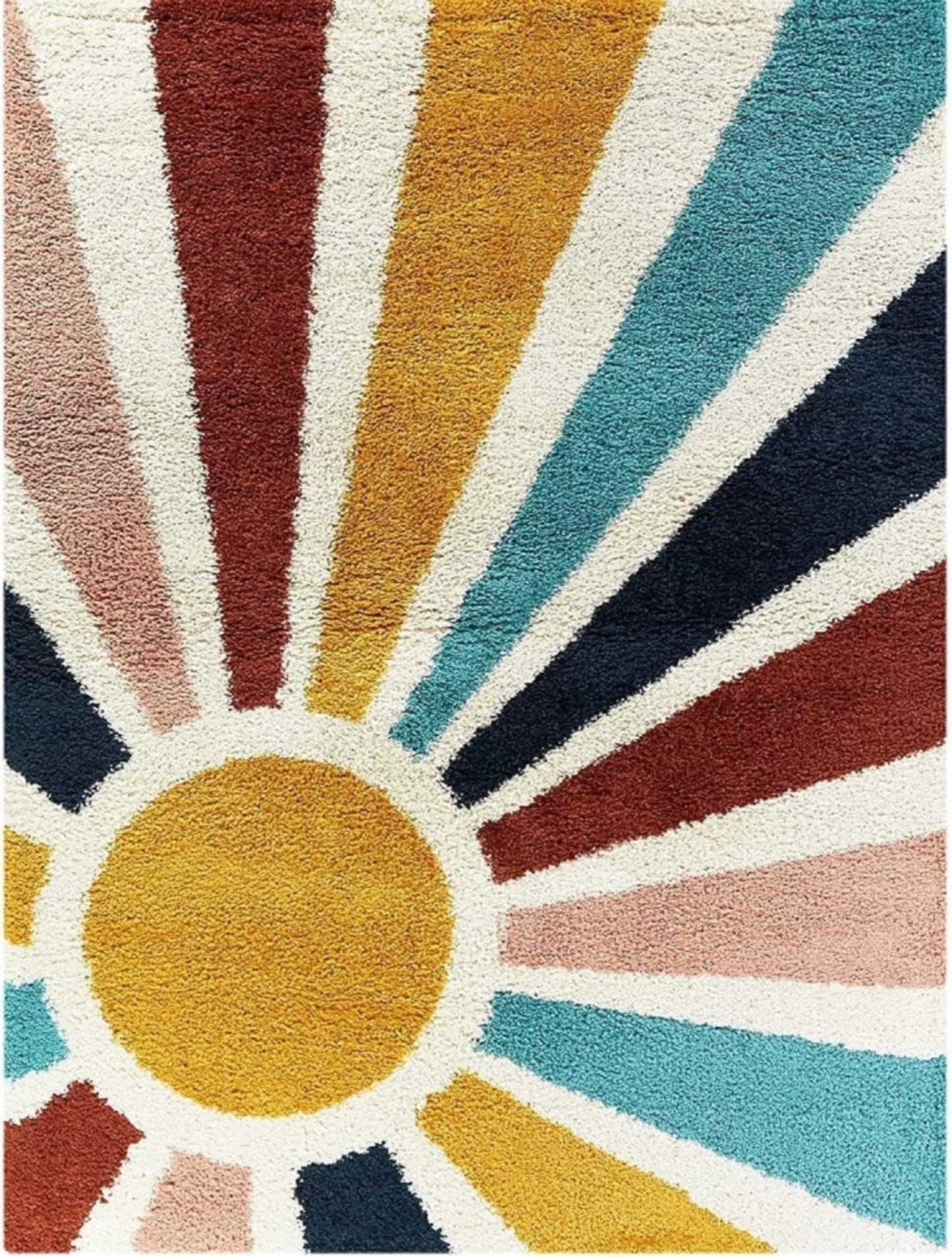 Premium Microfiber Soft Shaggy Area Rug – Boho Sunburst Pattern Colorful Plush Carpet for Living Room, Bedroom & Nursery Decor