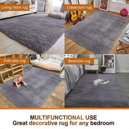 Silver - Soft Plain Premium Shag Collection 5 cm Pile Height for Living Room and Bedroom, Rectangular Shaggy Rug/Carpet