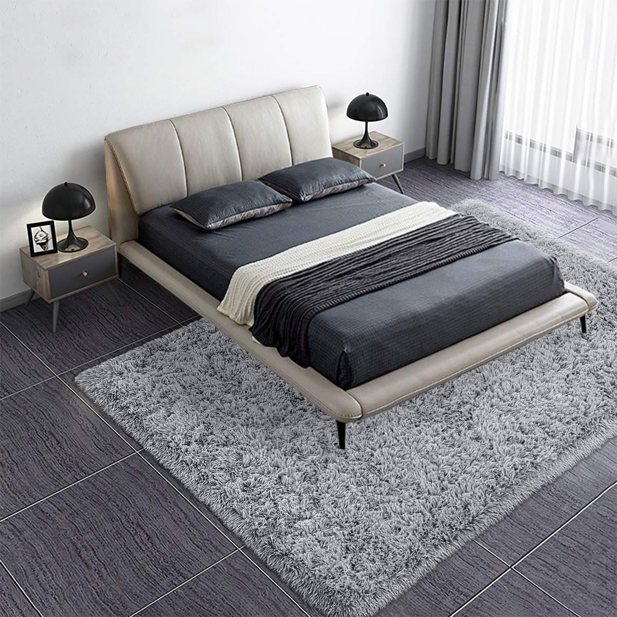 Silver - Soft Plain Premium Shag Collection 5 cm Pile Height for Living Room and Bedroom, Rectangular Shaggy Rug/Carpet