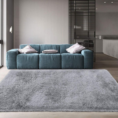 Silver - Soft Plain Premium Shag Collection 5 cm Pile Height for Living Room and Bedroom, Rectangular Shaggy Rug/Carpet