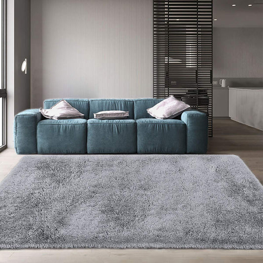 Silver - Soft Plain Premium Shag Collection 5 cm Pile Height for Living Room and Bedroom, Rectangular Shaggy Rug/Carpet
