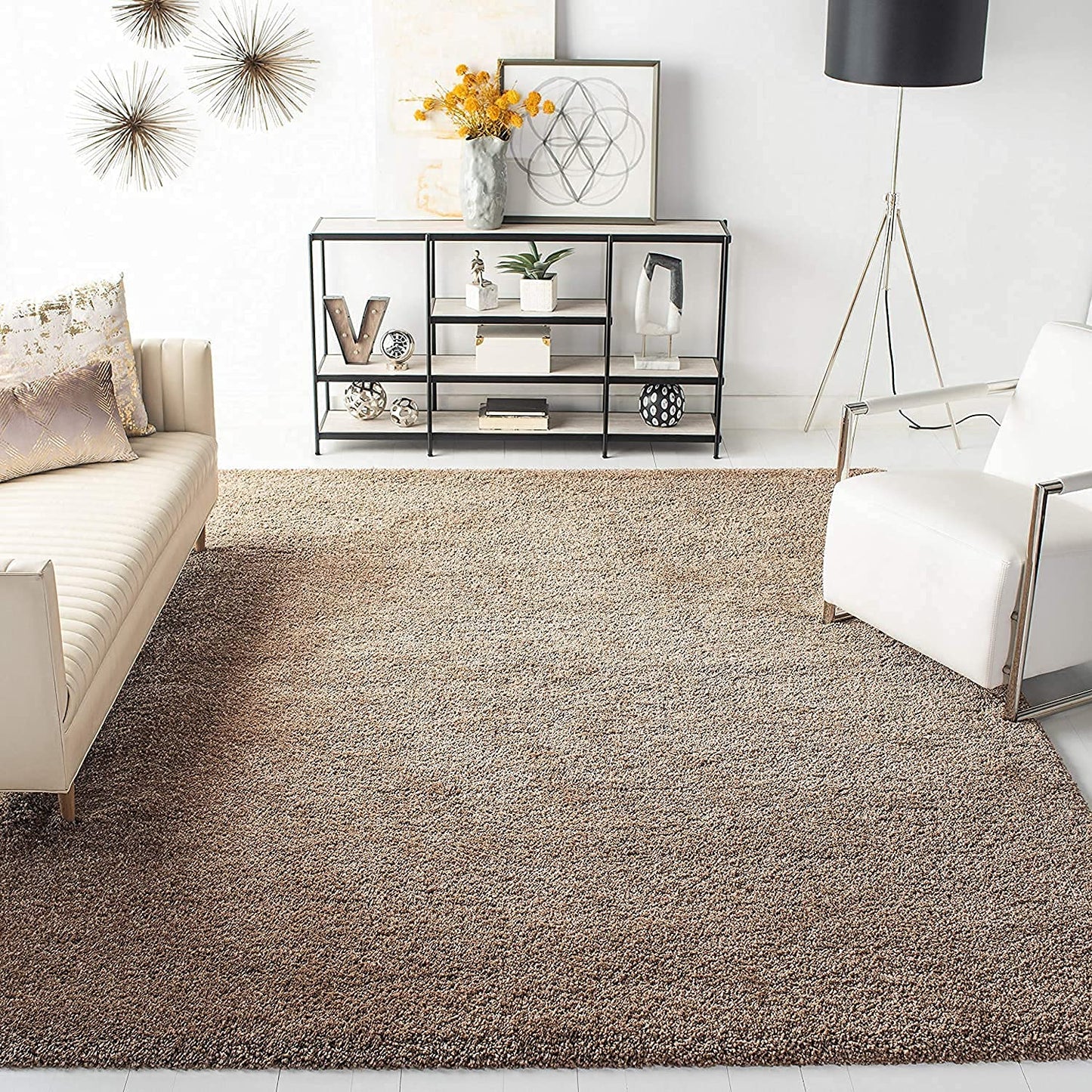 Premium Microfiber Soft Shaggy Carpet for Living Room & Bedroom | Ultra Soft Beige Fluffy Area Rug | Non-Slip Plush Floor Mat