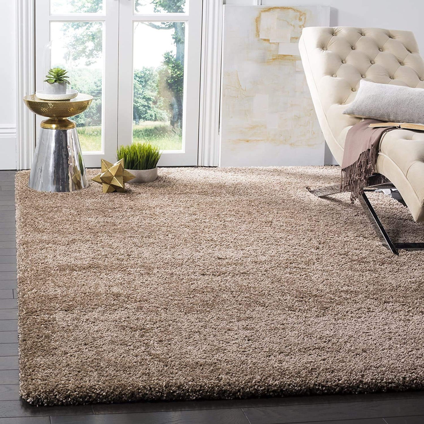 Premium Microfiber Soft Shaggy Carpet for Living Room & Bedroom | Ultra Soft Beige Fluffy Area Rug | Non-Slip Plush Floor Mat
